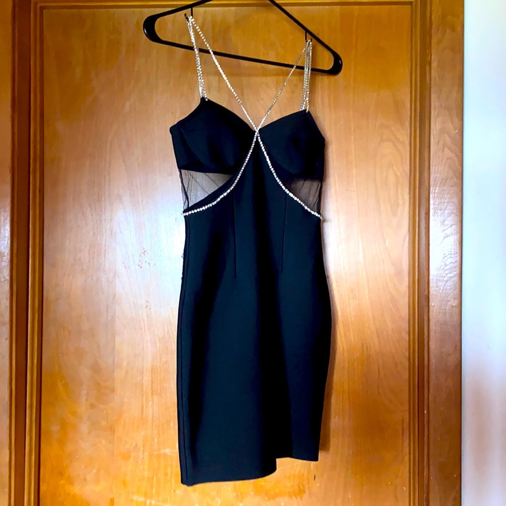 Black homecoming cocktail dress sparkly straps